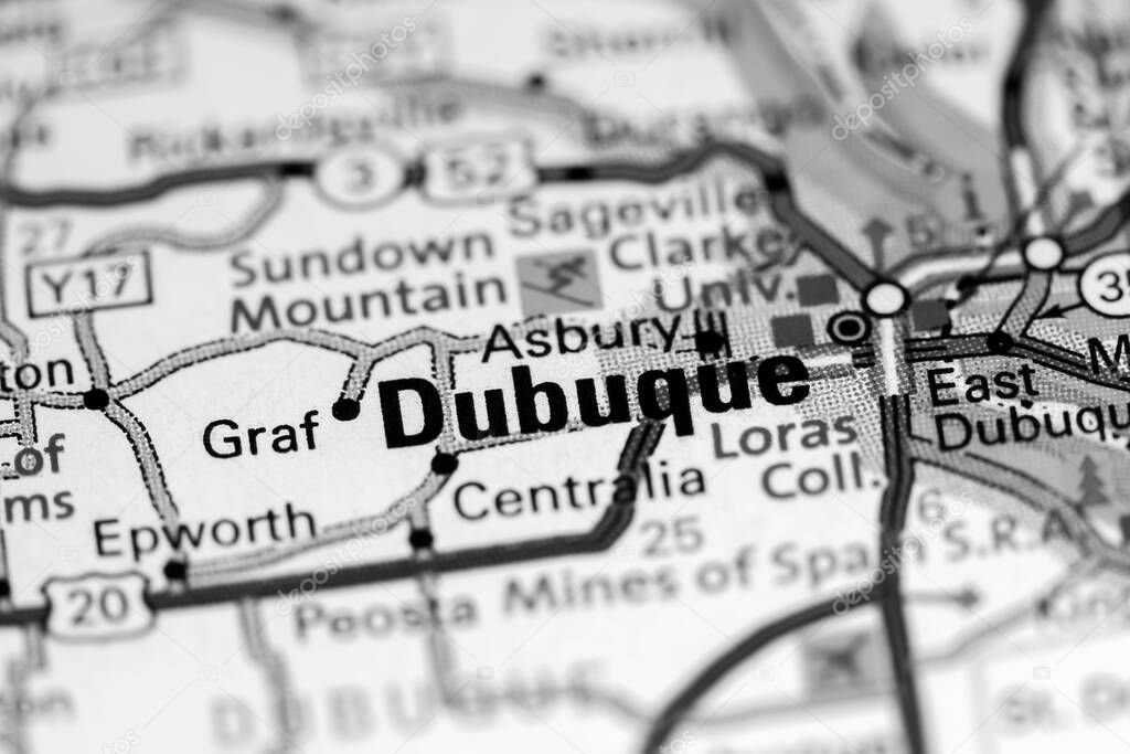 Dubuque. Iowa. USA on a map