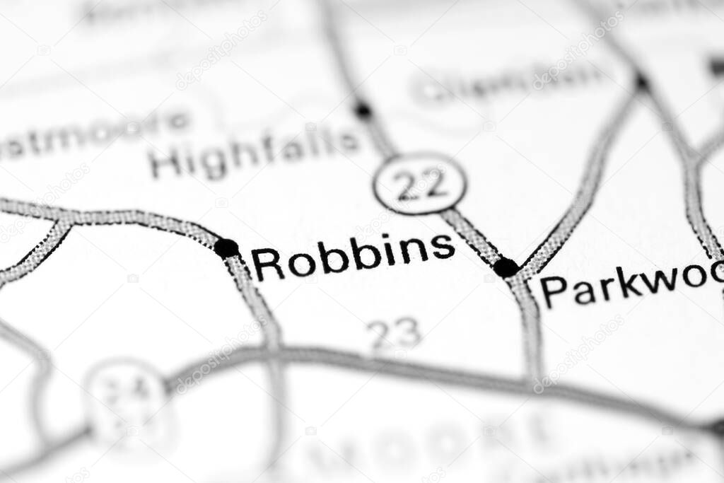 Robbins. North Carolina. USA on a map