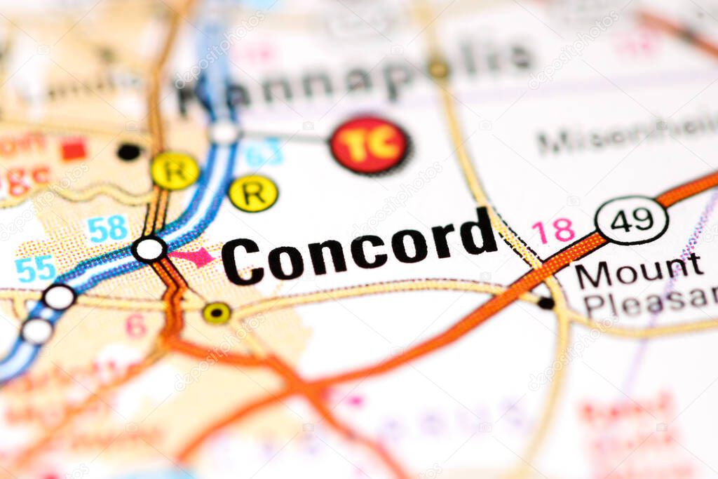 Concord. North Carolina. USA on a map