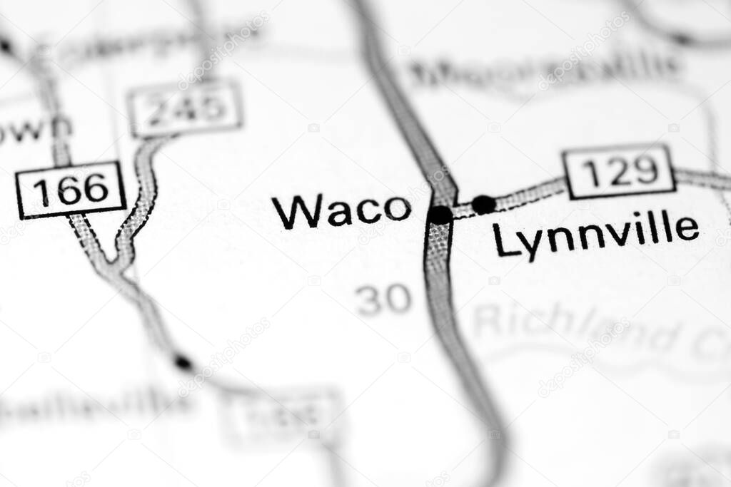Waco. Tennessee. USA on a map