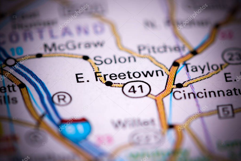 East Freetown. New York. USA on a map