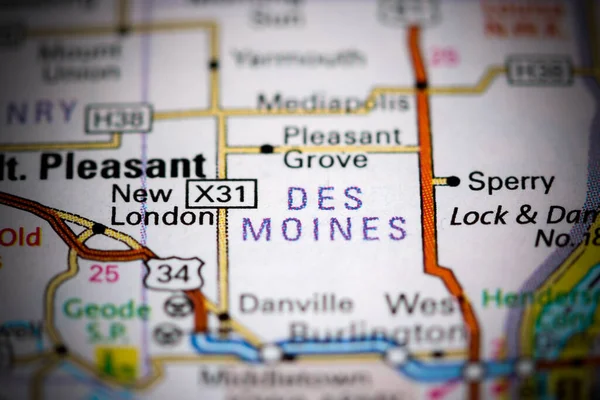 Des Moines Iowa Stati Uniti Una Mappa — Foto Stock