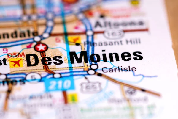 Des Moines Iowa Stati Uniti Una Mappa — Foto Stock