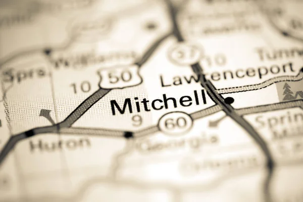米切尔Mitchell 印第安纳地图上的美国 — 图库照片