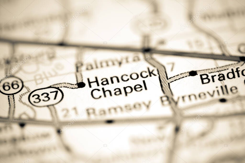 Hancock Chapel. Indiana. USA on a geography map