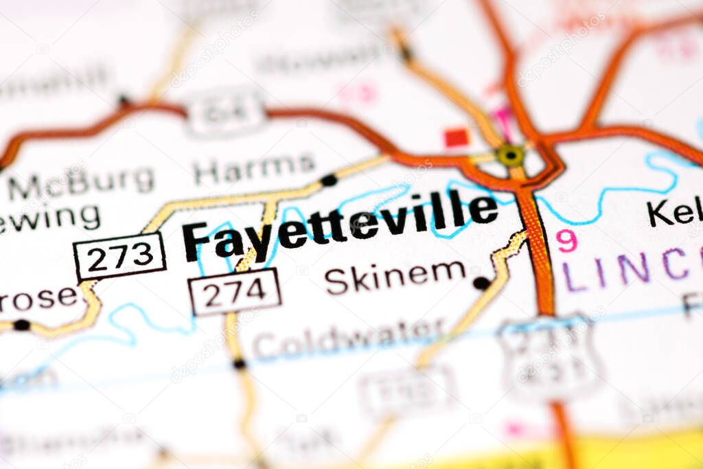 Fayetteville. Tennessee. USA on a map
