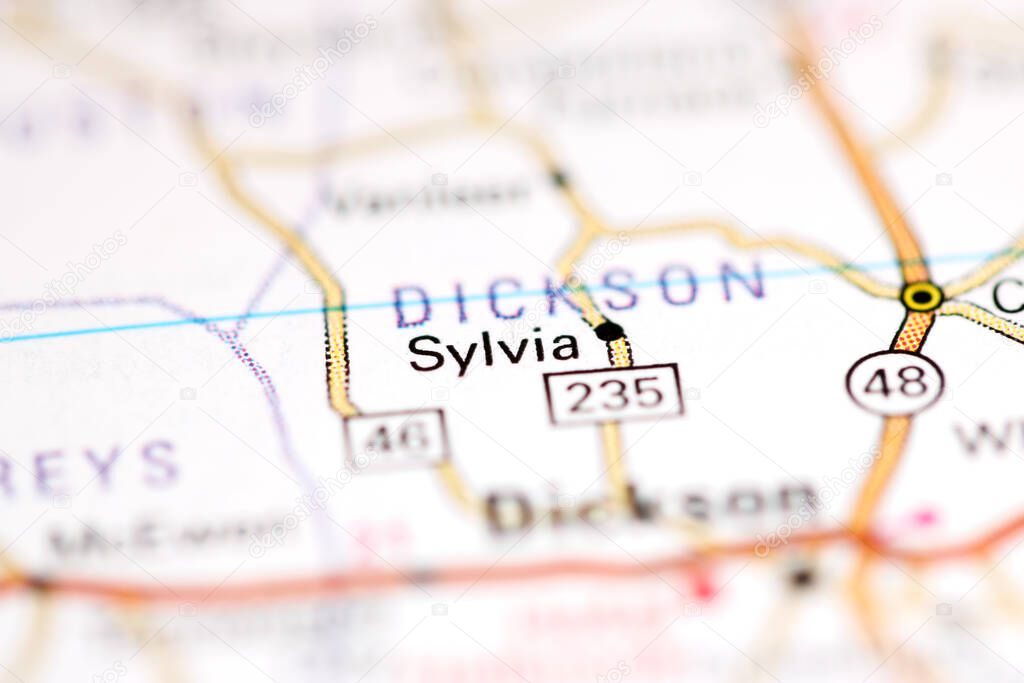 Sylvia. Tennessee. USA on a geography map