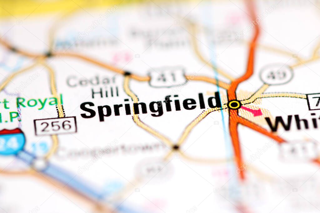 Springfield. Tennessee. USA on a geography map