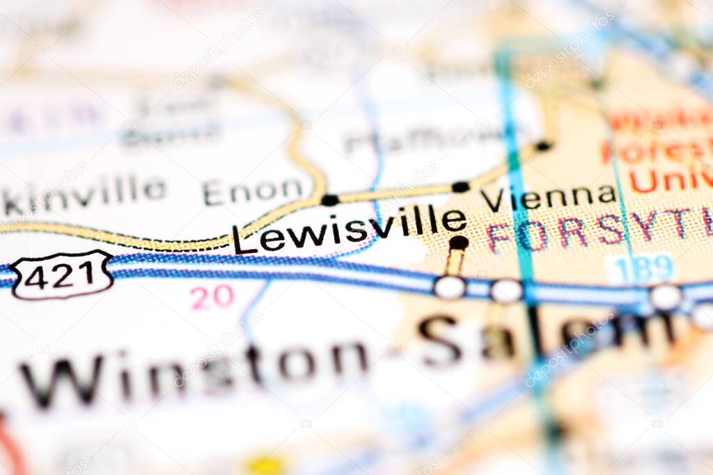 Lewisville. North Carolina. USA on a geography map