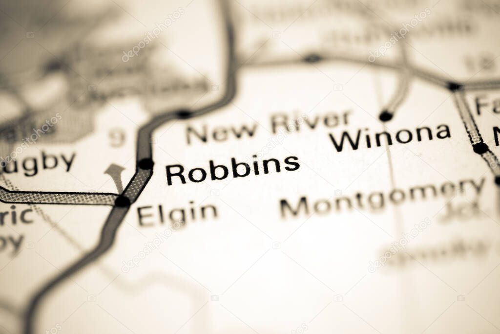 Robbins. Tennessee. USA on a geography map