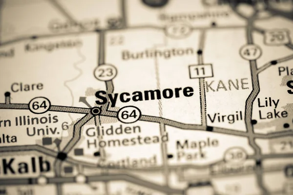 Sycamore. Illinois. USA on a map