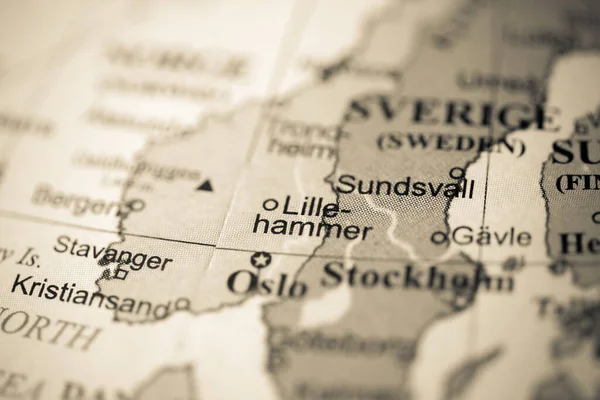 Lillehammer Europa Mapa Geográfico — Foto de Stock