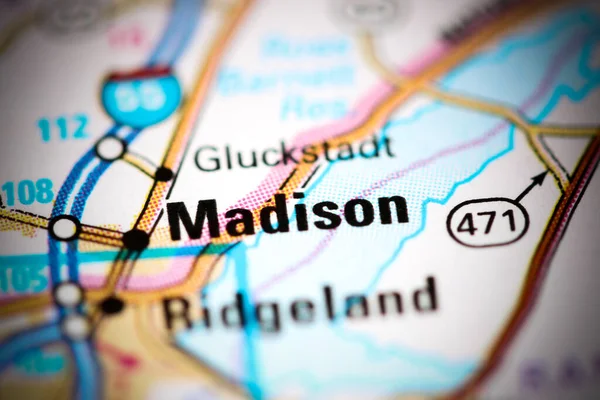 麦迪逊Madison 密西西比地图上的美国 — 图库照片