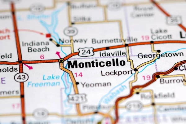 Monticello. Indiana. USA on a map