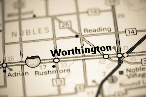 Worthingron 明尼苏达州地图上的美国 — 图库照片