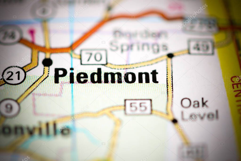 Piedmont. Alabama. USA on a map