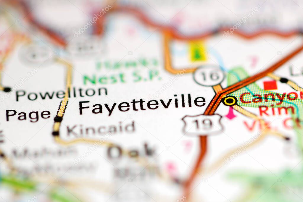 Fayetteville. West Virginia. USA on a geography map