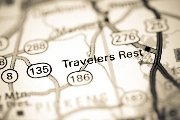 Viaggiatori Riposano Augusta Stati Uniti Una Mappa — Foto Stock