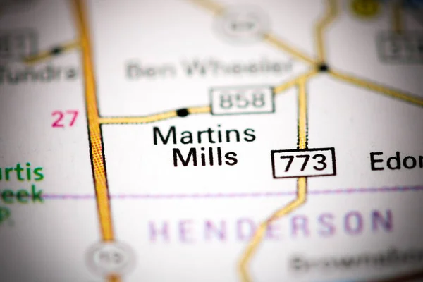 マーティンス ミルズ テキサスだ 地図上のアメリカ — ストック写真