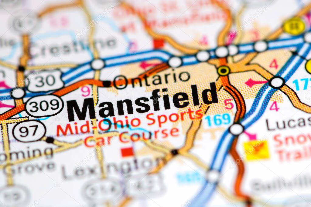 Mansfield. Ohio. USA on a map