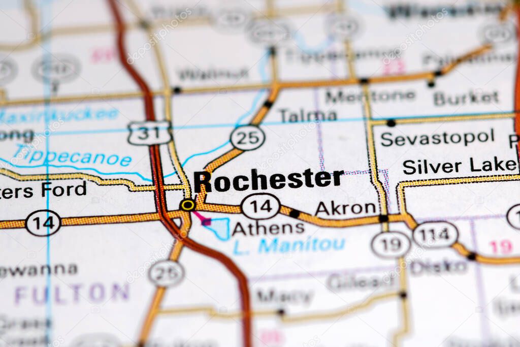 Rochester. Indiana. USA on a map