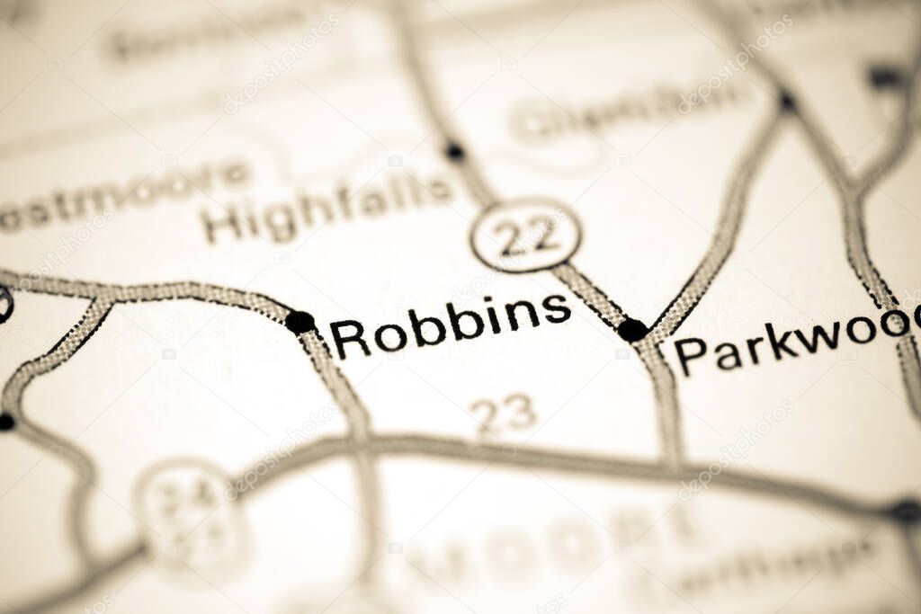 Robbins. North Carolina. USA on a map