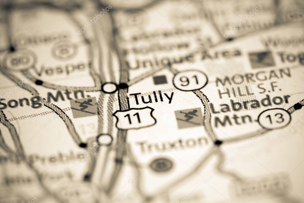 Tully. New York. USA on a map
