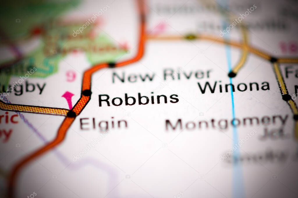 Robbins. Tennessee. USA on a geography map