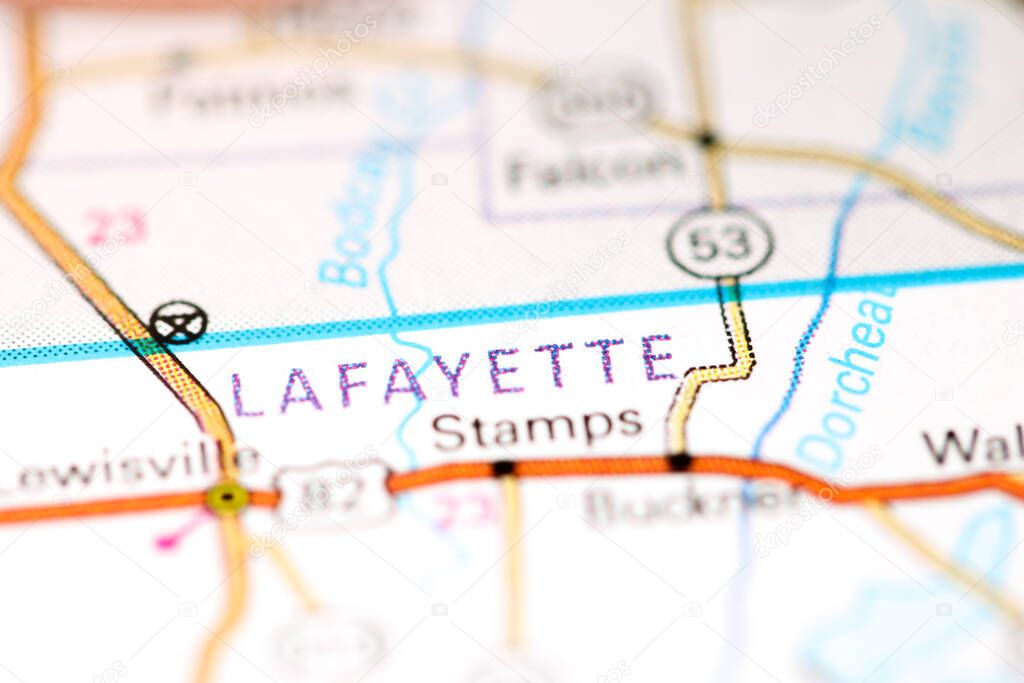 Lafayette. Alabama. USA on a map