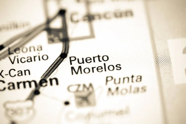 Puerto Morelos México Sobre Mapa — Fotografia de Stock