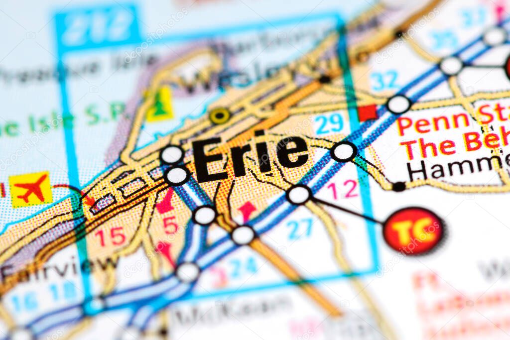 Erie. Pennsylvania. USA on a map
