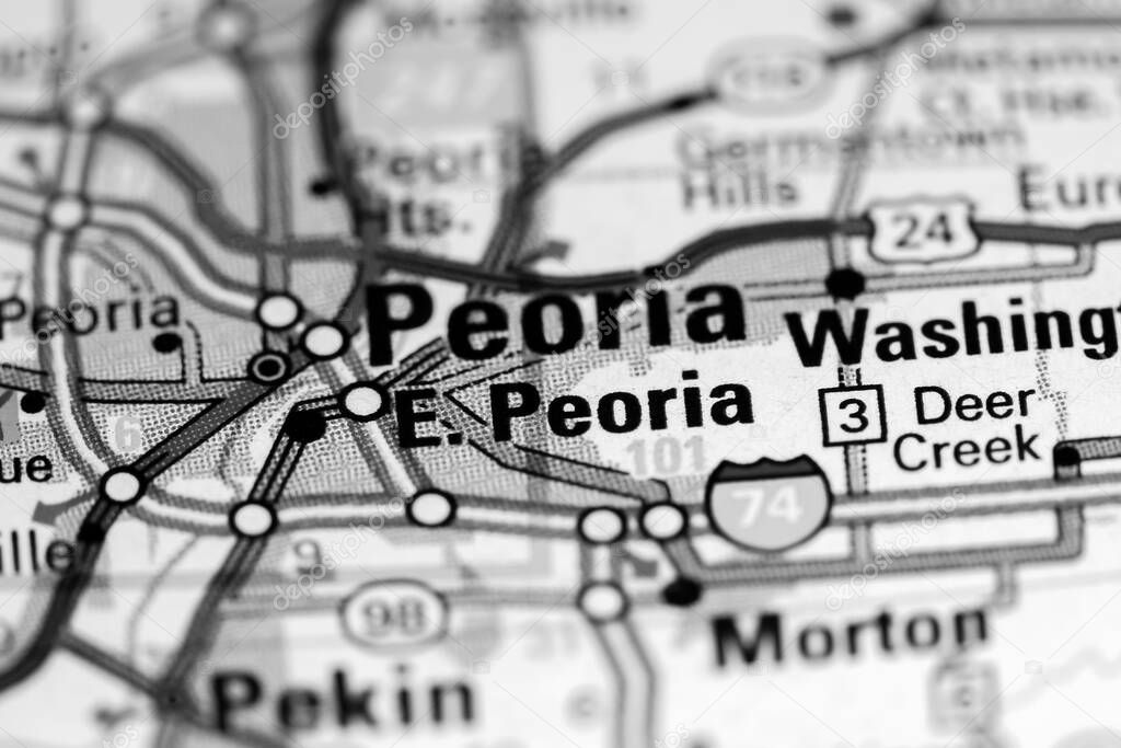East Peoria. Illinois. USA on a map