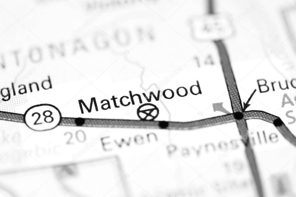 Matchwood. Michigan. USA on a map