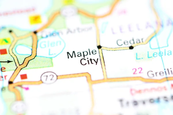 Στο Μέιπλ Σίτι Μίσιγκαν Ηπα Ένα Χάρτη — Φωτογραφία Αρχείου