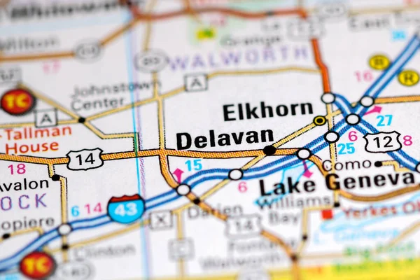 デラバン ウィスコンシン州 地図上のアメリカ — ストック写真