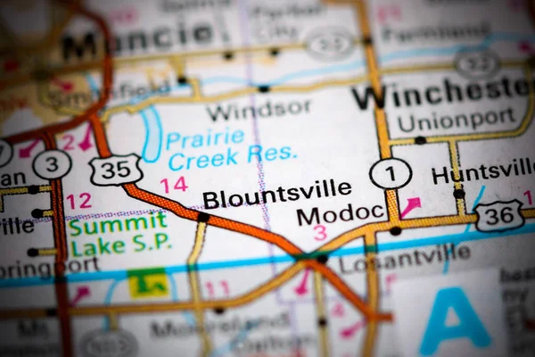 Blountsville. Indiana. USA on a map