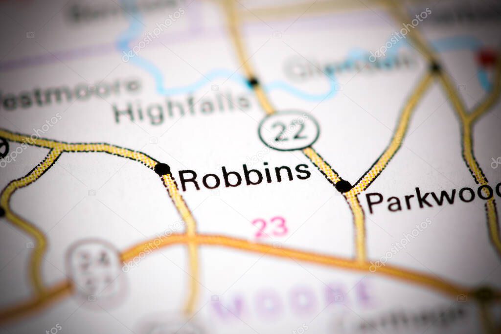 Robbins. North Carolina. USA on a map