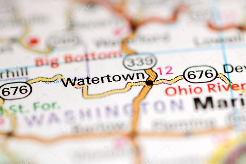 Watertown. Ohio. USA on a geography map