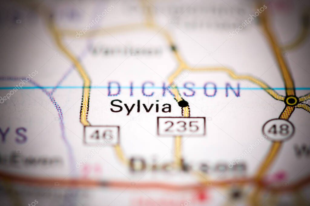 Sylvia. Tennessee. USA on a geography map