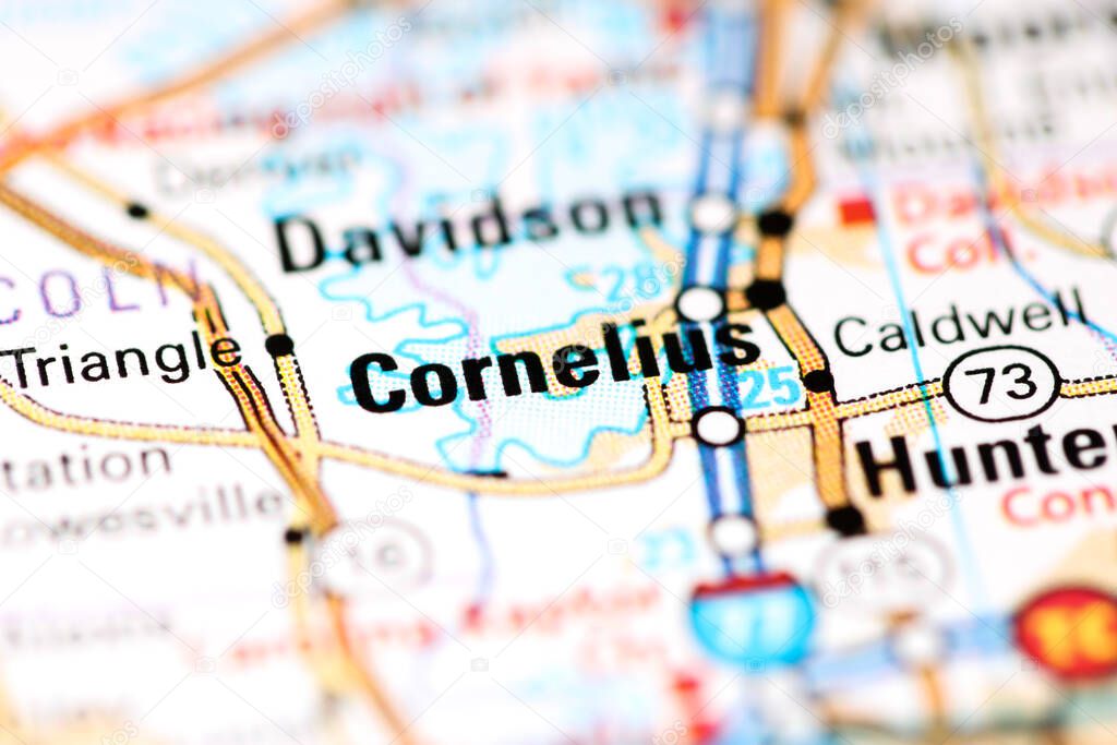 Cornelius. North Carolina. USA on a map