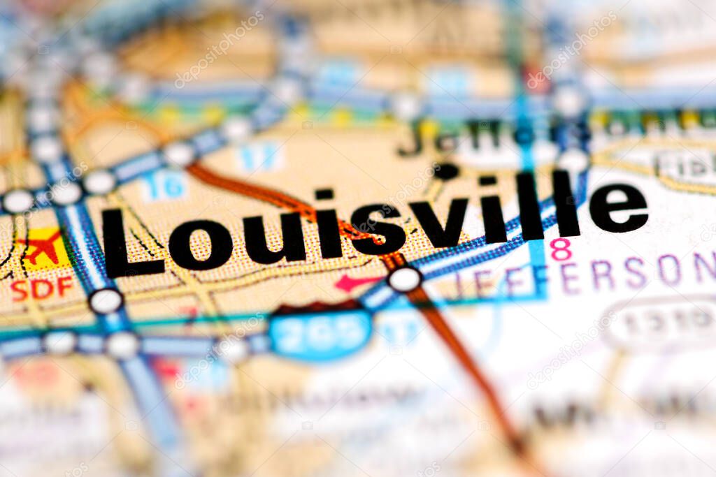 Louisville. Kentucky. USA on a geography map