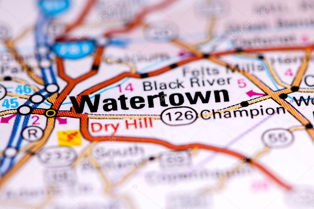 Watertown. New York. USA on a map