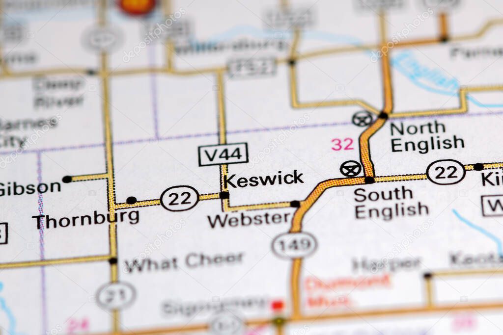 Keswick. Iowa. USA on a map