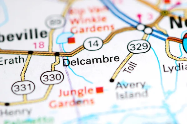 Delcambre 路易斯安那州地图上的美国 — 图库照片