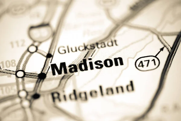 麦迪逊Madison 密西西比地图上的美国 — 图库照片