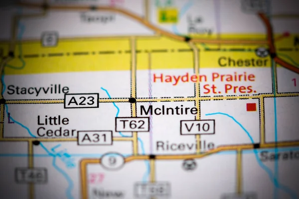 Mcintire爱荷华州地图上的美国 — 图库照片