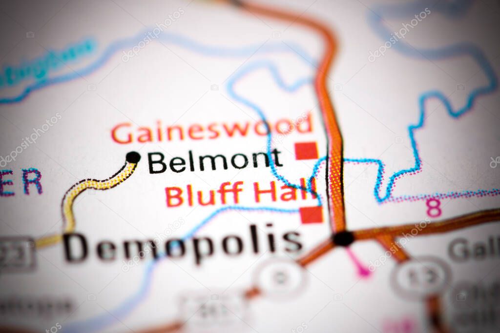 Belmont. Alabama. USA on a map