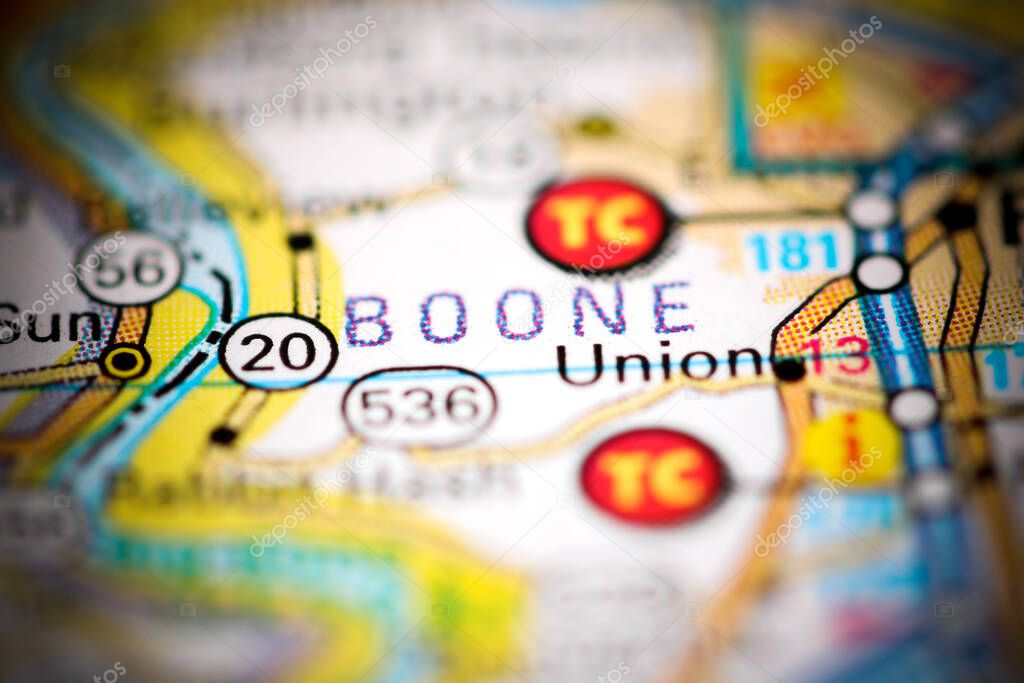 Boone. Kentucky. USA on a geography map