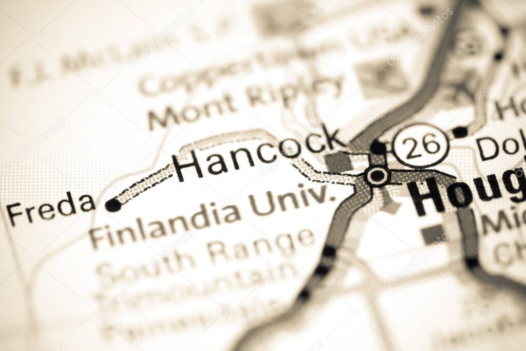 Hancock. Michigan. USA on a map
