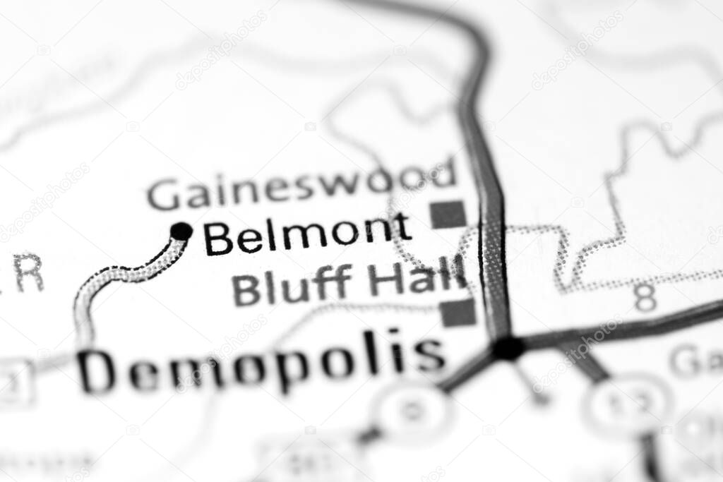 Belmont. Alabama. USA on a map